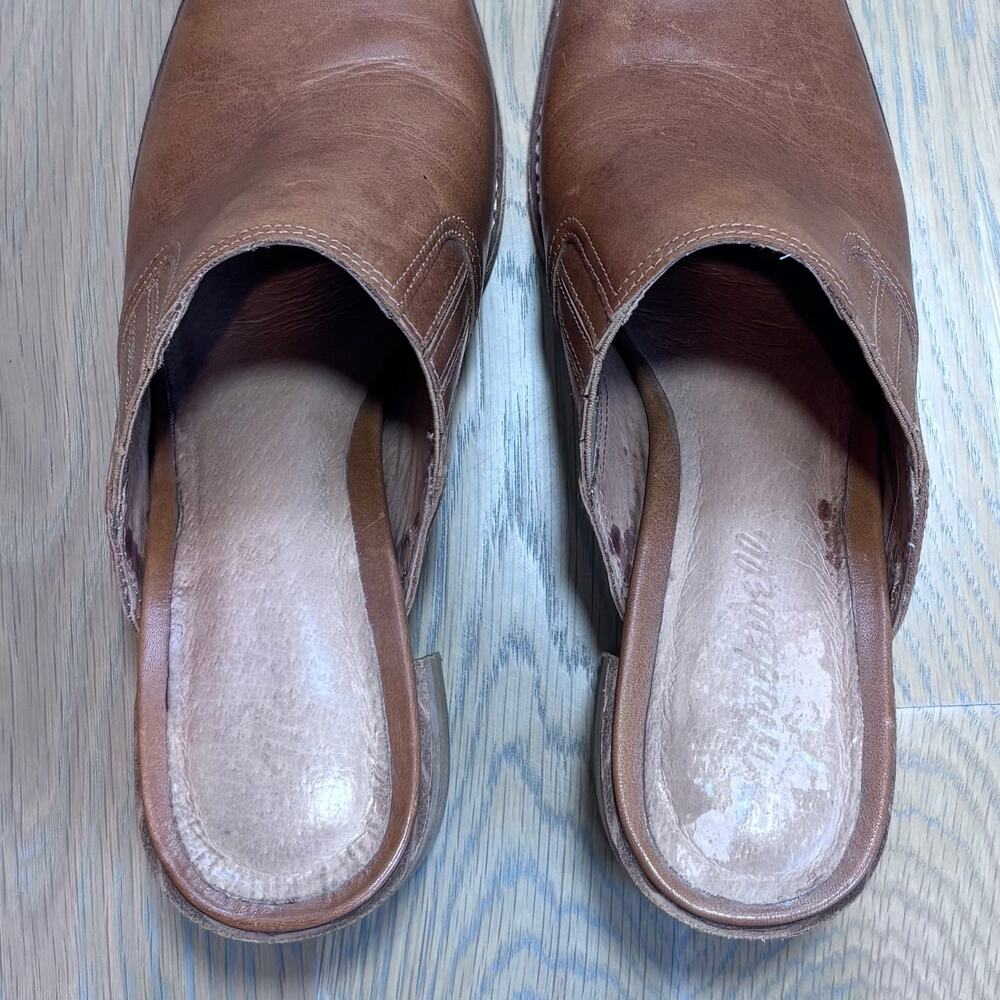 Madewell The Carey Leather Mules Slip On Block Heel Camel Brown Women Size 7.5 - Picture 6 of 10